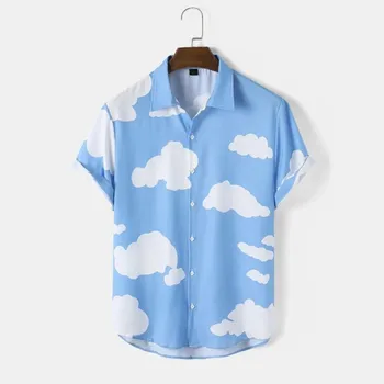Moška kratka sleeved Hawaiian srajco, poletje hitro sušenje river, priložnostne 3D tiskanje, prevelik, dihanje, kul oblak vzorec, li