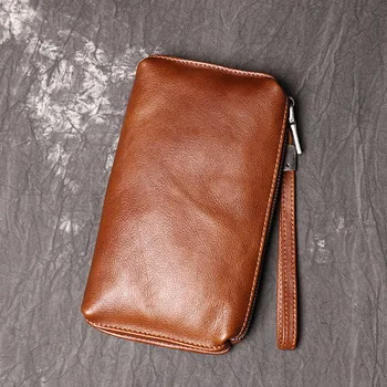 Usnjeni torbici za moške mehko usnje dolgo zaporno za ženske stilsko preprost mobilni telefon vrečko